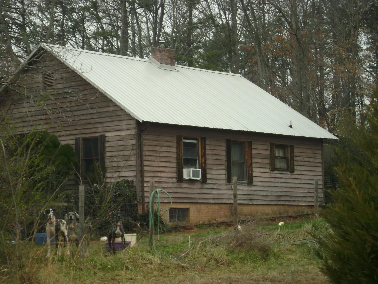 White metal roof on an old wood sided farmhouse, from a Metal Roof Installation job in Sun River